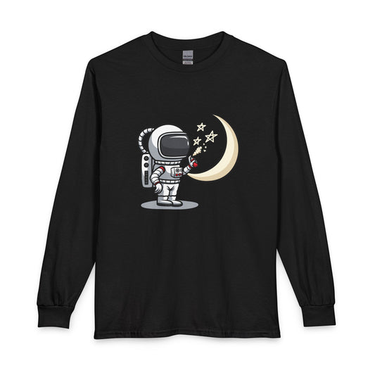 Astronaut & Moon Long Sleeve Tee — Cute Space Explorer Graphic T-shirt Printify