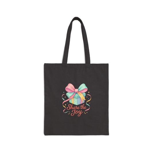 Share the Joy Tote Bag — Colorful Gift Bow Tote for Holiday & Gift Giving Printify