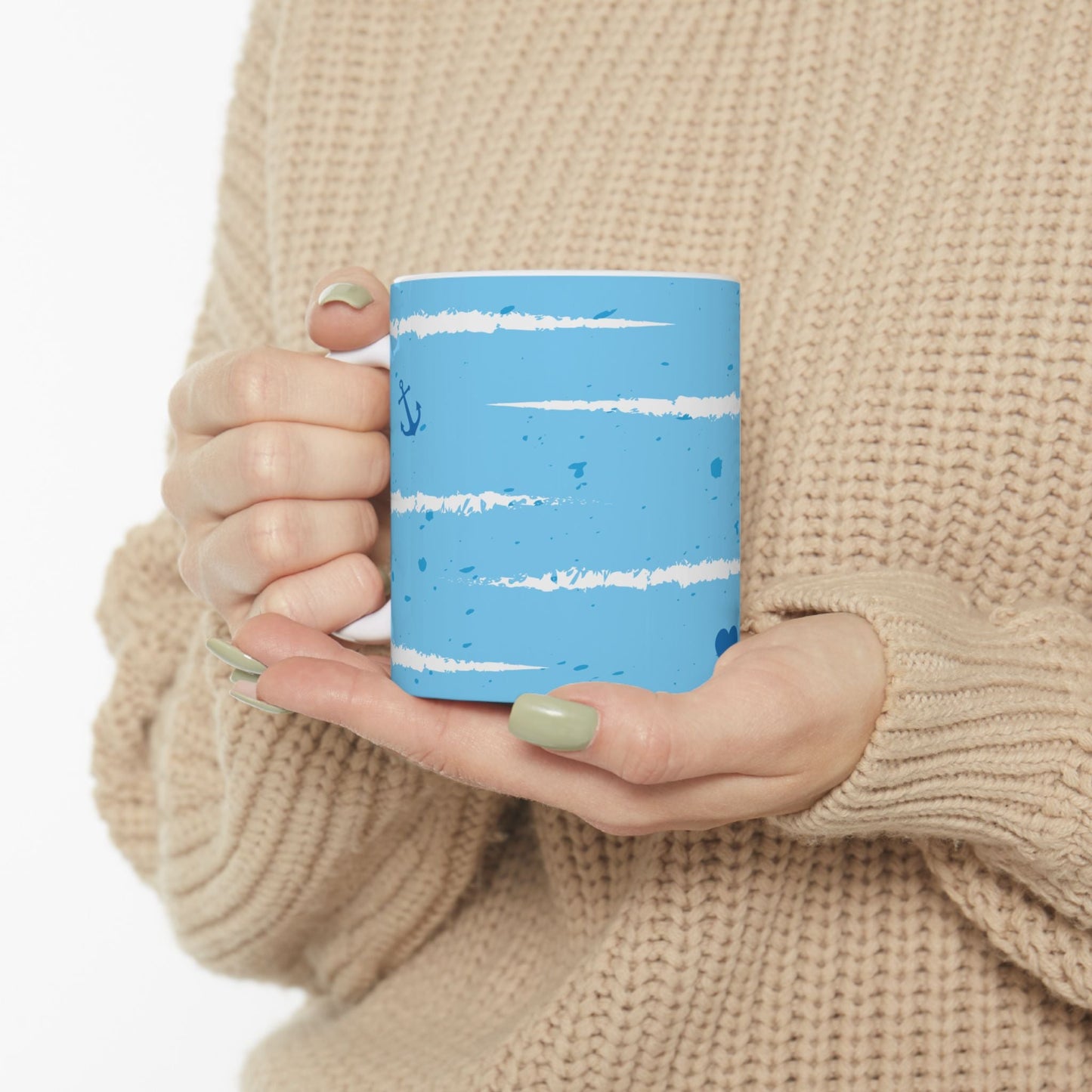 Nautical Blue Anchor & Hearts Ceramic Mug (11oz, 15oz) Printify