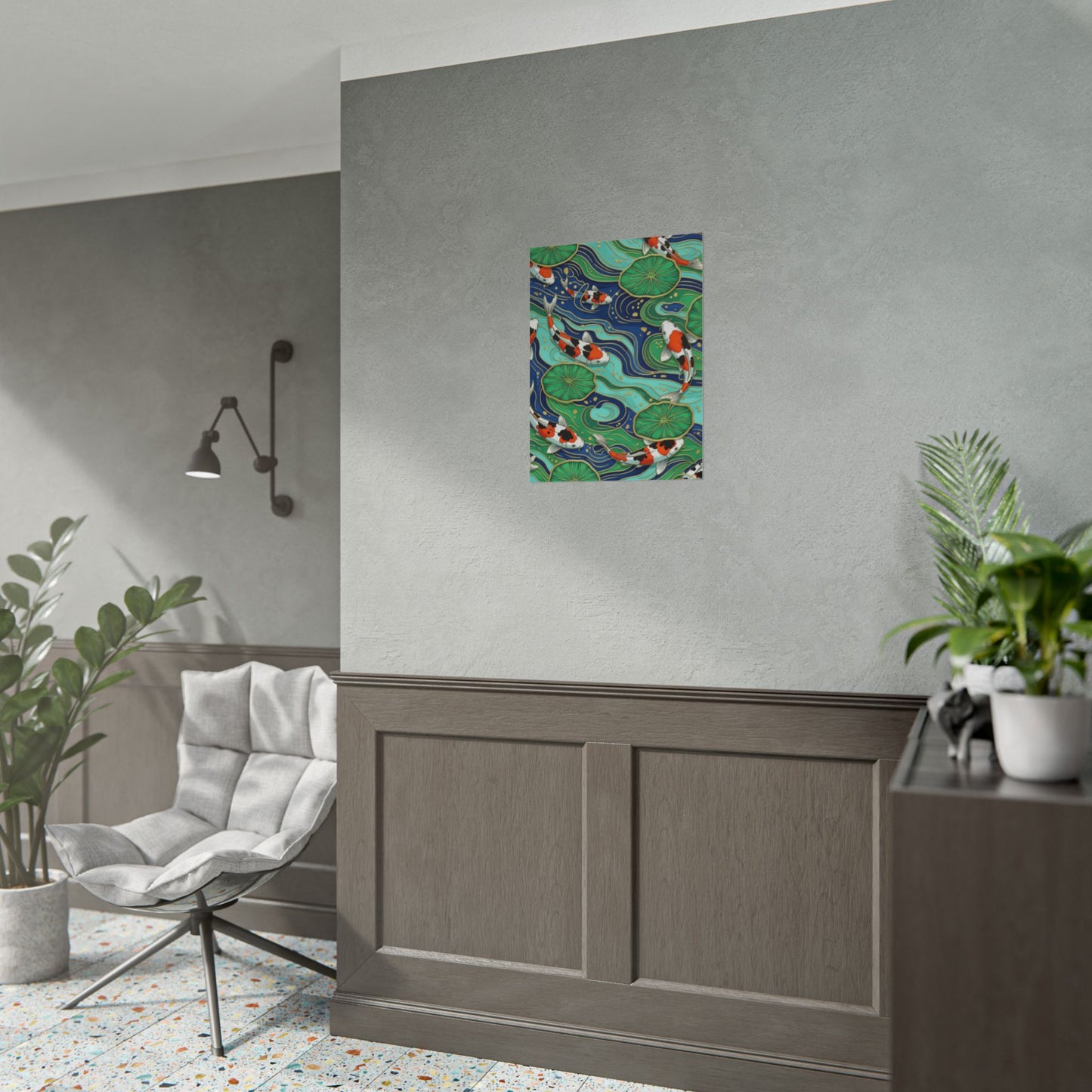 Koi Pond Wall Art Poster — Rolled Wall Print with Koi Fish & Lily Pads Printify