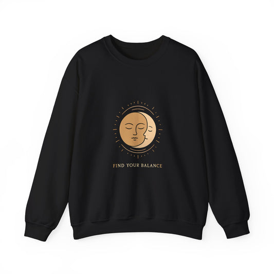 Minimalist Sun & Moon Face Crewneck Sweatshirt — Calm Vibes, Spiritual Graphic Printify
