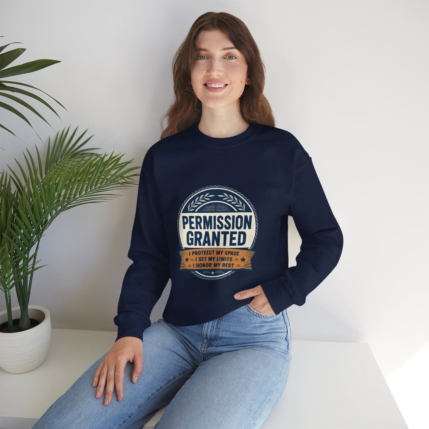 Permission Granted Sweatshirt – Inspirational Self-Care Crewneck Printify
