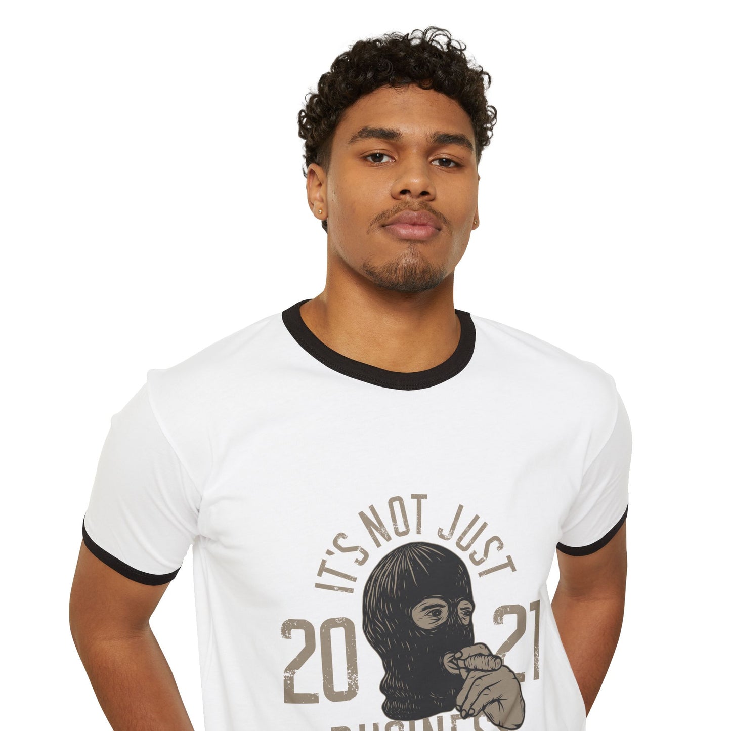 Ringer T-Shirt — Vintage Ski Mask Graphic Printify