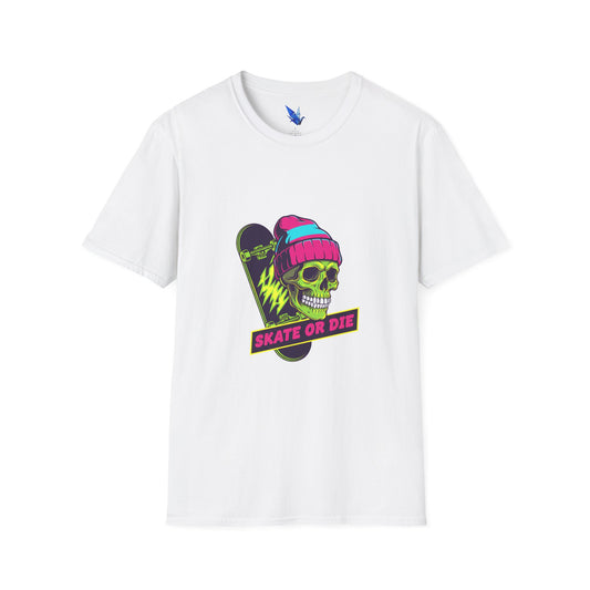 Skate or Die Skull T-Shirt — Neon Skateboard Graphic Tee Printify