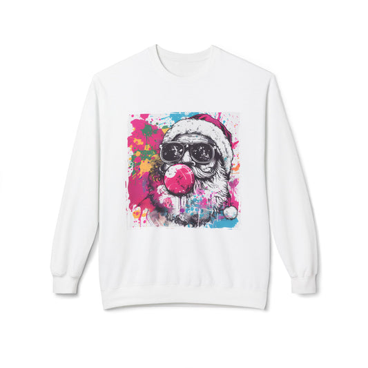 Skull Santa Bubblegum Sweatshirt – Colorful Holiday Graphic Crewneck Printify