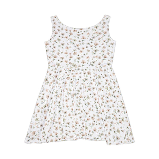 Floral Ditsy Skater Dress — White Summer Sundress with Small Wildflower Print