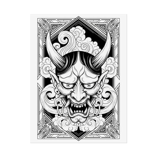 Hannya Demon Wall Art Poster — Black & White Japanese Mask Wall Print Printify