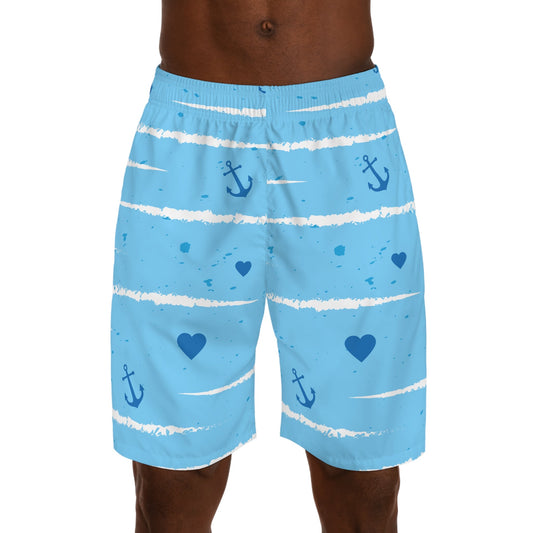 Nautical Anchor — Blue Summer Beach Casual Jogger Shorts Printify