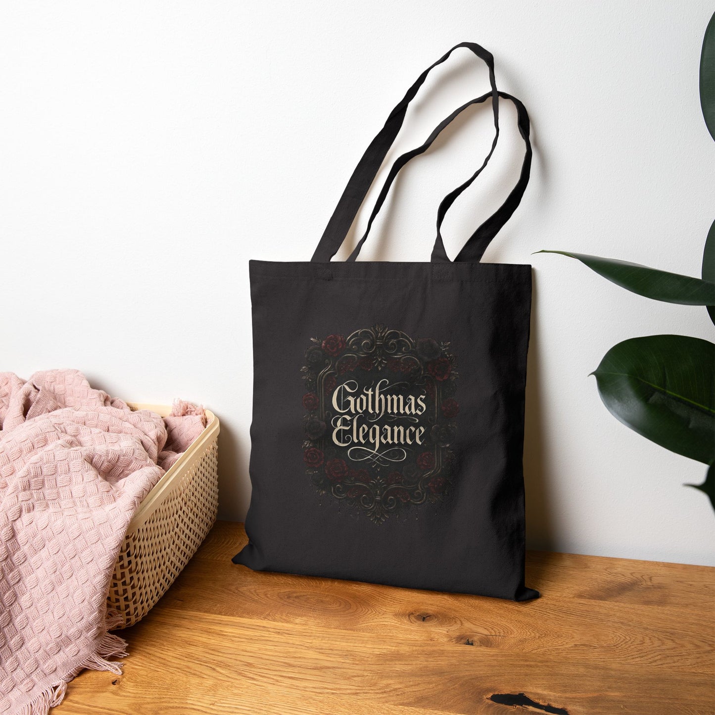 Gothmas Elegance Tote Bag — Gothic Holiday Canvas Shopper - Bluebird Origami