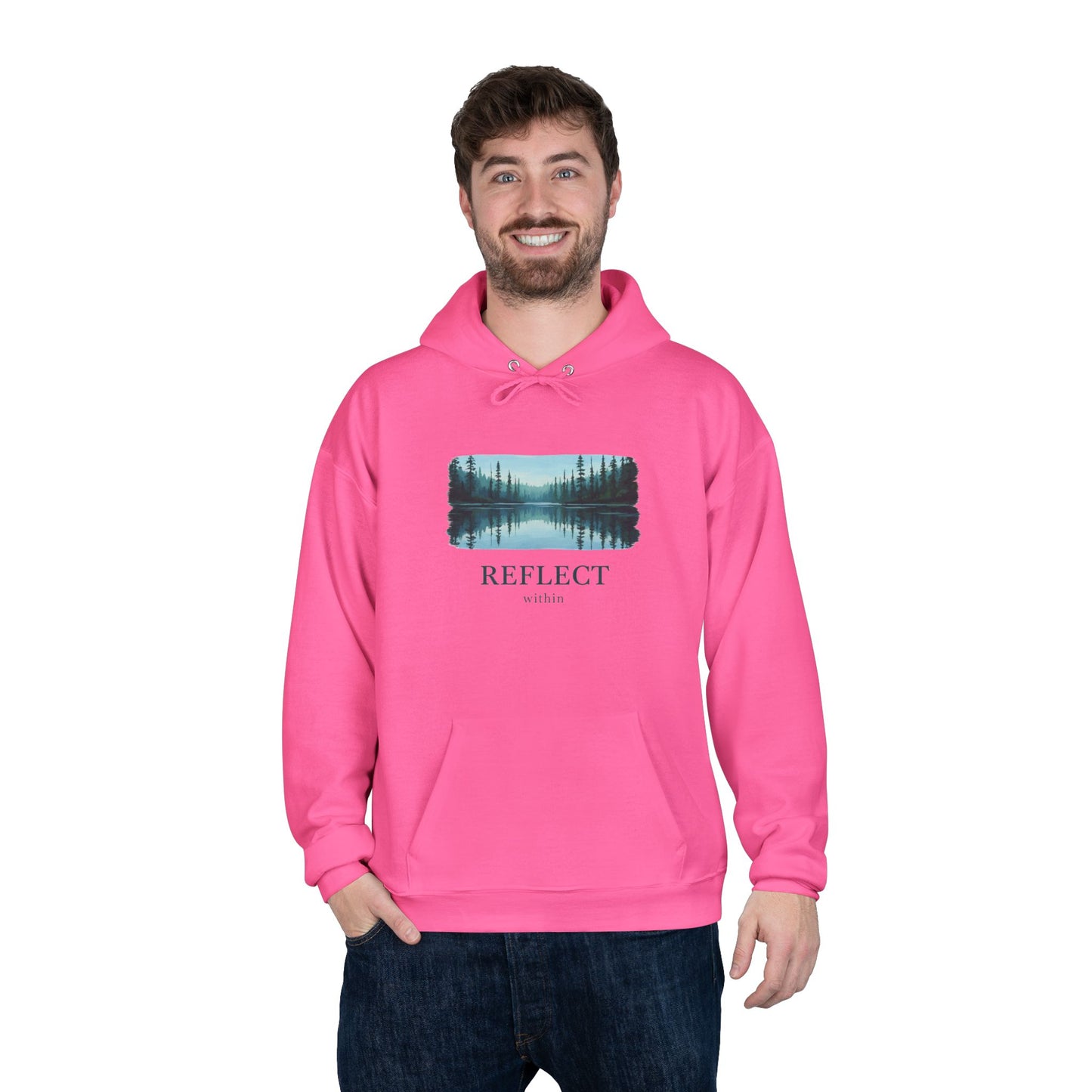 Reflect Lake Hoodie — Tranquil Forest Landscape Pullover Printify