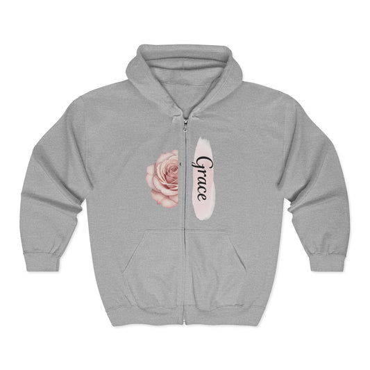 Grace Floral Zip Hoodie — Women's Rose Grace Full‑Zip Hoodie Printify