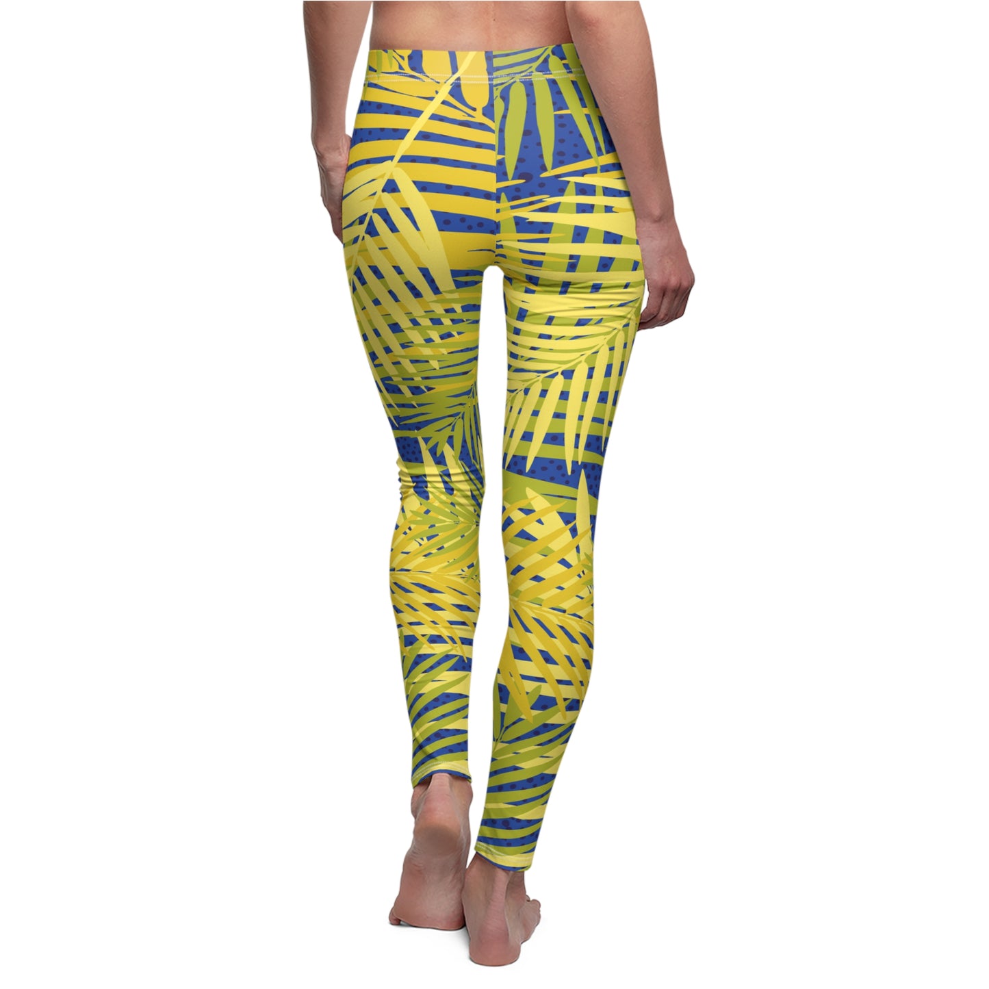 Tropical Palm Leggings — Yellow & Blue All-Over Print Women’s Leggings Printify