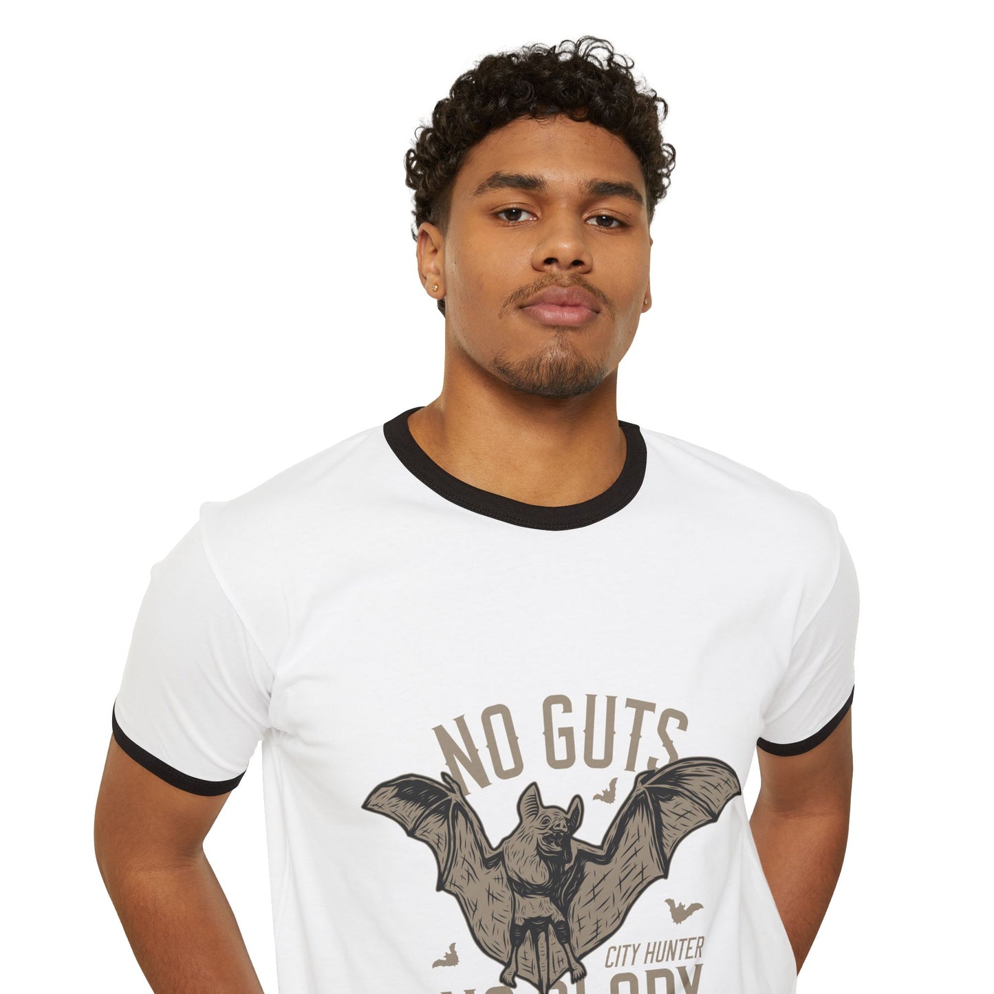 Bat Hunter Ringer Tee — "No Guts No Glory" Vintage Graphic T-Shirt Printify