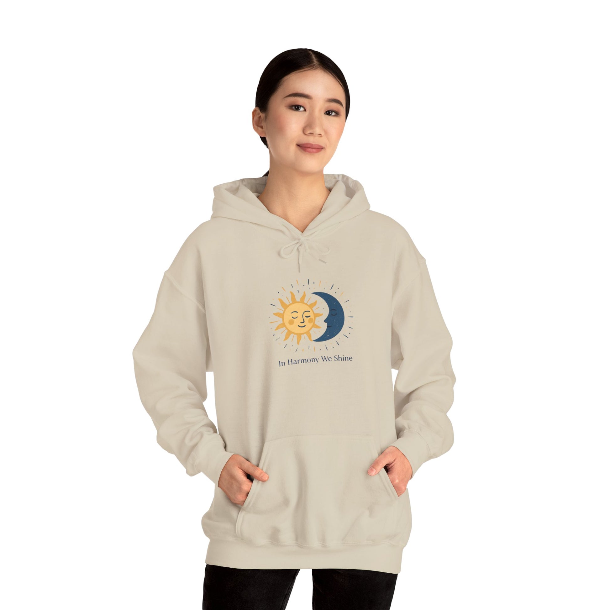 Sun and Moon Harmony Hoodie — "In Harmony We Thrive" Graphic Printify