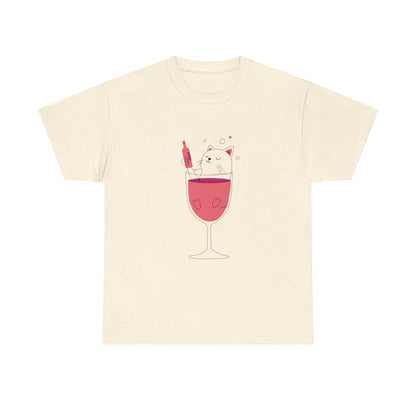 Wine Glass Cat T-Shirt — Cute Cat in a Wine Glass Graphic Tee Printify