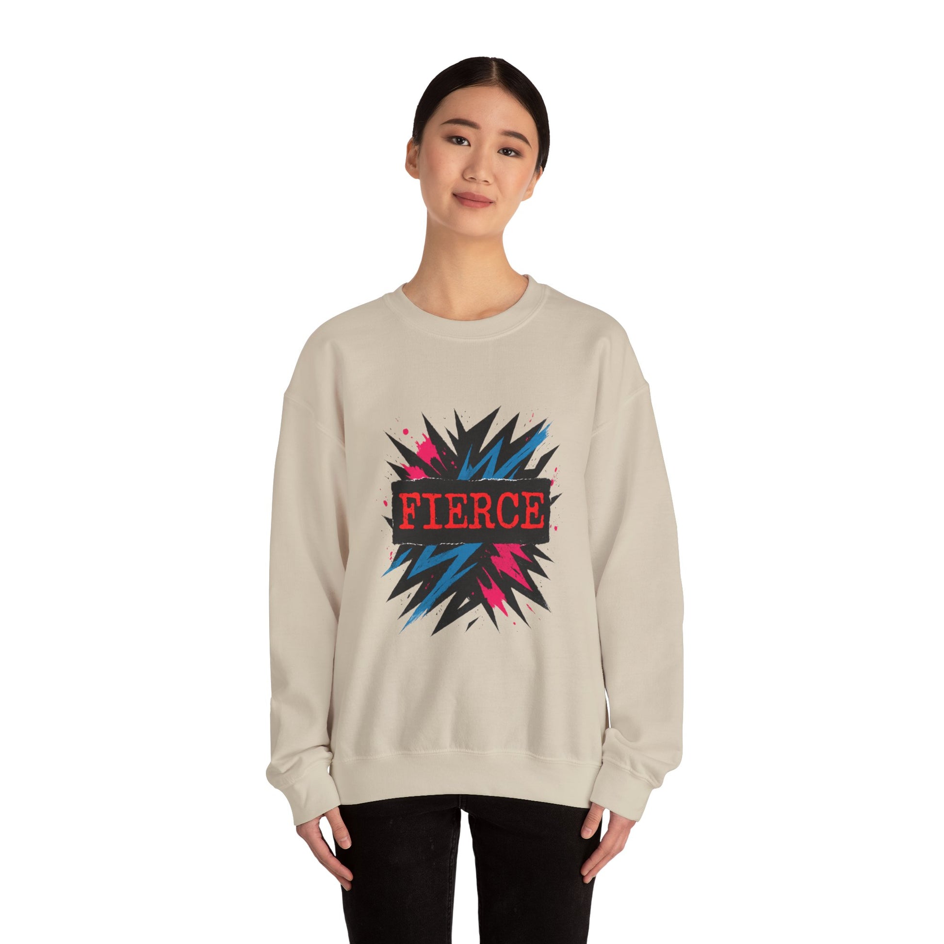 Fierce Graphic Sweatshirt — Bold Retro Explosion Crewneck Printify