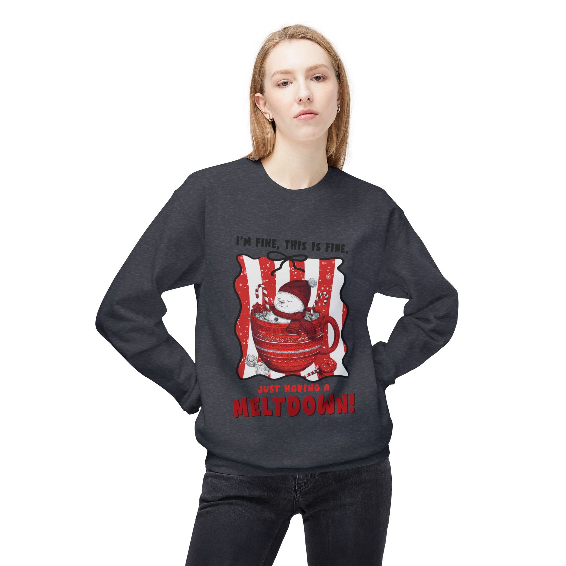 Sweatshirt — "I’m Fine, This Is Fine" Melting Penguin Crewneck Printify