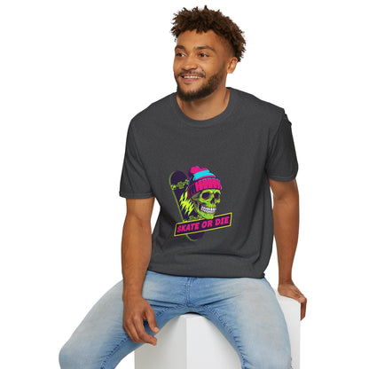 Skate or Die Skull T-Shirt — Neon Skateboard Graphic Tee Printify