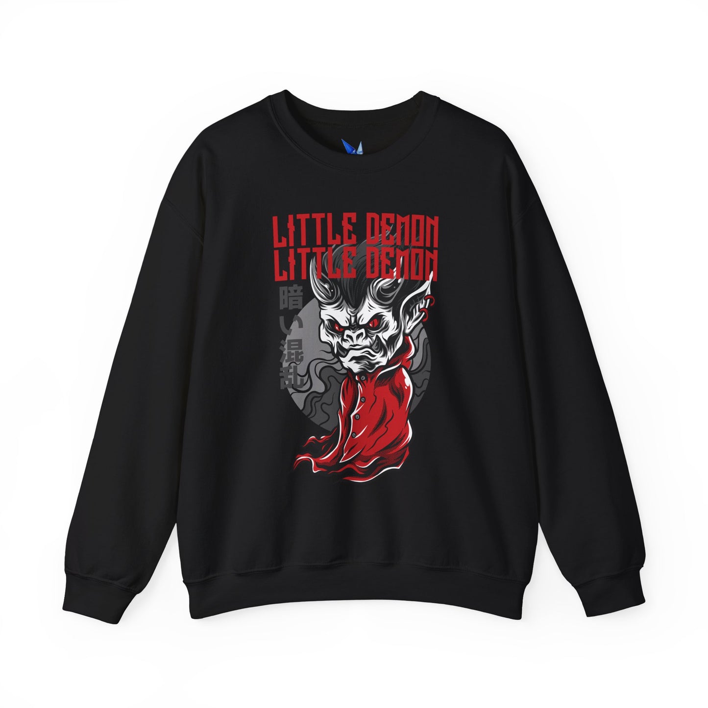 Little Demon Crewneck Sweatshirt — Gothic Oni Skull Pullover Printify