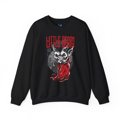 Little Demon Crewneck Sweatshirt — Gothic Oni Skull Pullover Printify