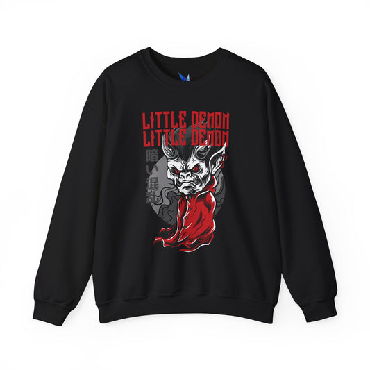 Little Demon Crewneck Sweatshirt — Gothic Oni Skull Pullover Printify
