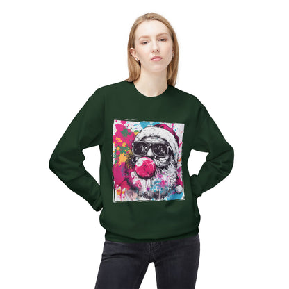 Skull Santa Bubblegum Sweatshirt – Colorful Holiday Graphic Crewneck Printify