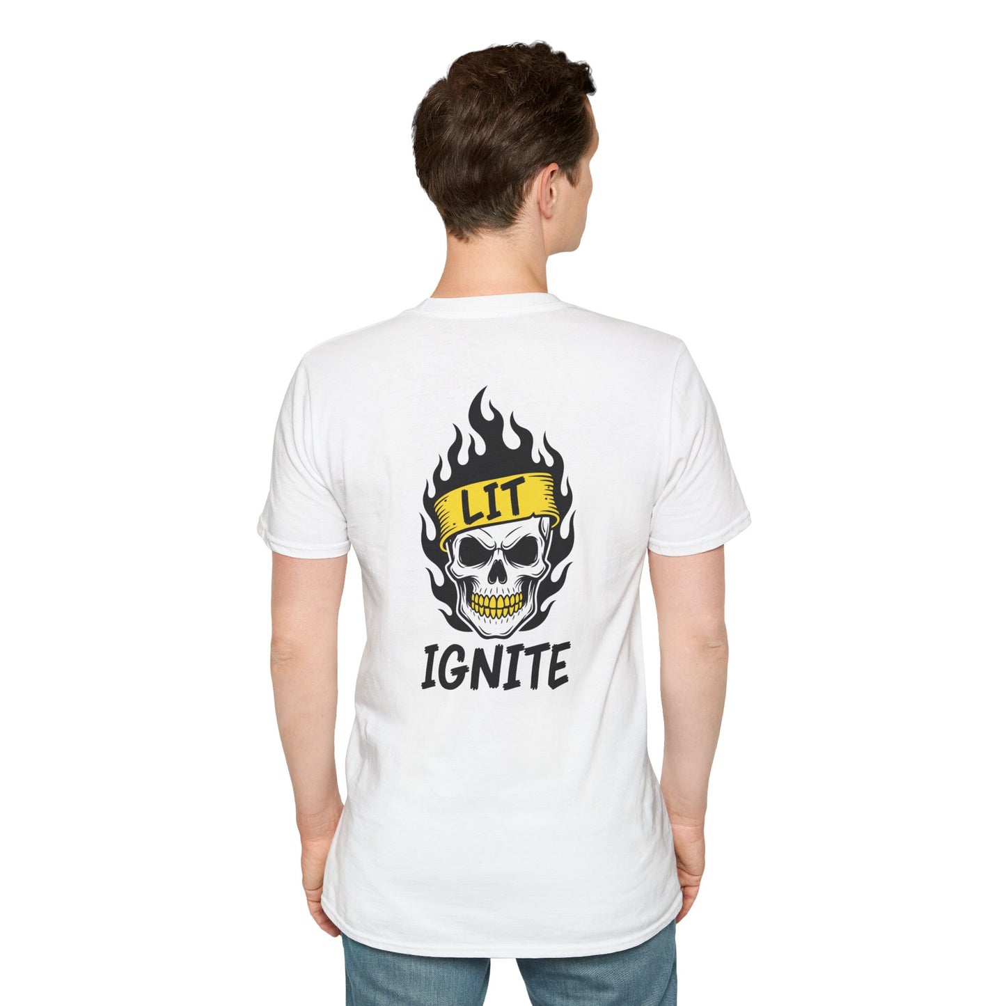 Ignite Skull T-Shirt — 'Ignite' Text & Flaming Skull 'LIT' Graphic Printify