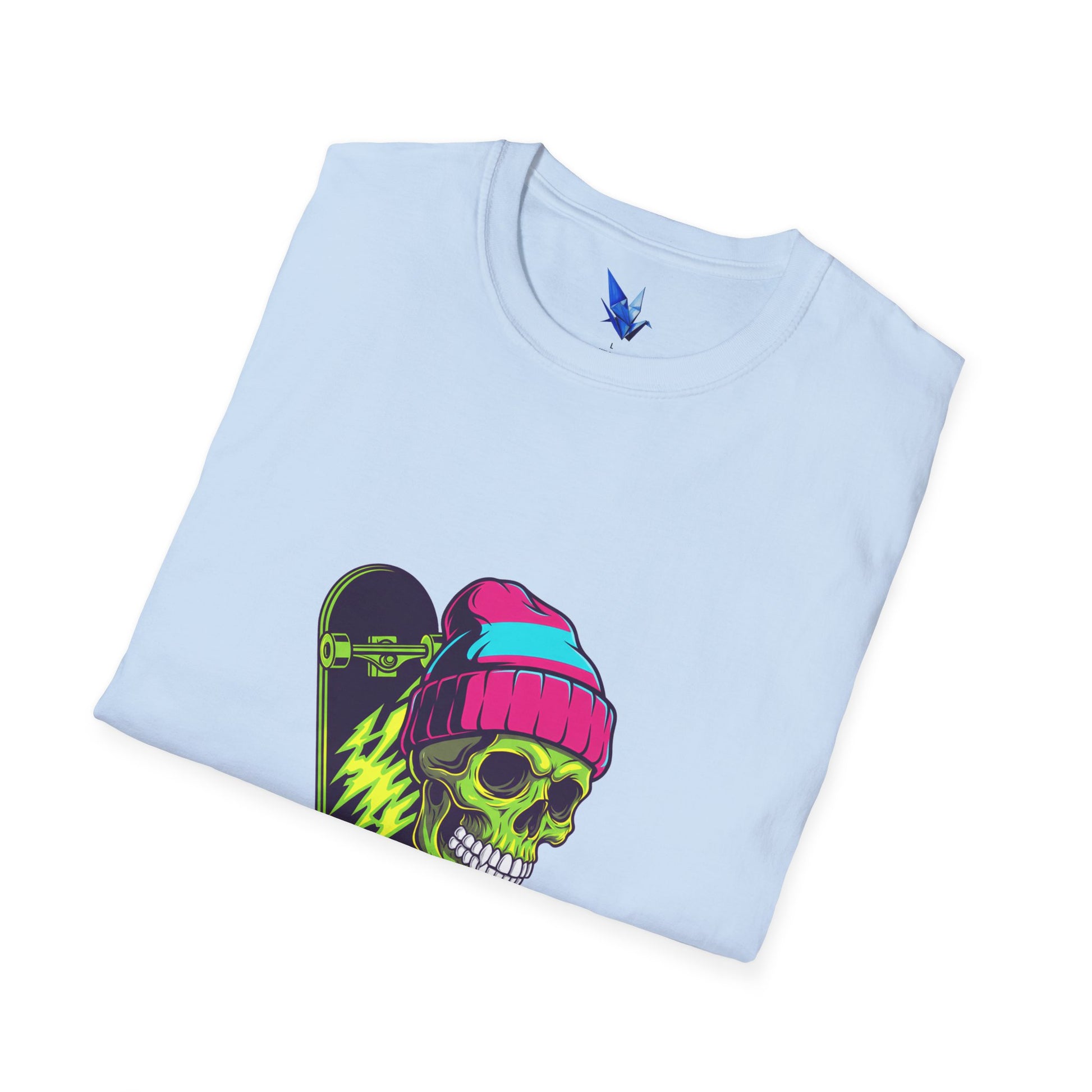 Skate or Die Skull T-Shirt — Neon Skateboard Graphic Tee Printify