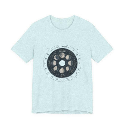 Moon Phases T-Shirt — Illustrated Lunar Cycle Tee (Full Moon, New Moon & Zodiac Icons) Printify