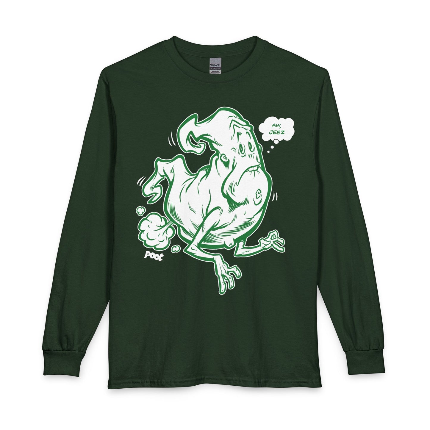 Ghostly Sneeze Long Sleeve T-Shirt — Playful Green Cartoon Spirit Design Printify