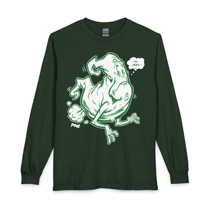 Ghostly Sneeze Long Sleeve T-Shirt — Playful Green Cartoon Spirit Design Printify