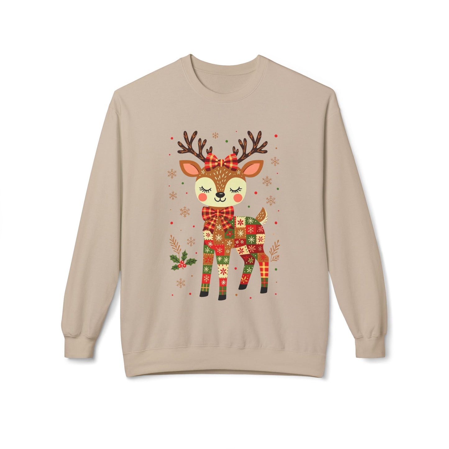 Christmas Patchwork Reindeer Sweatshirt Printify