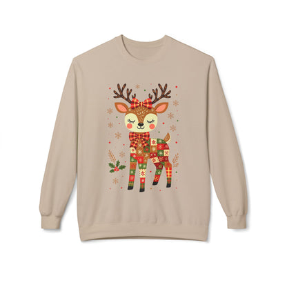 Christmas Patchwork Reindeer Sweatshirt Printify