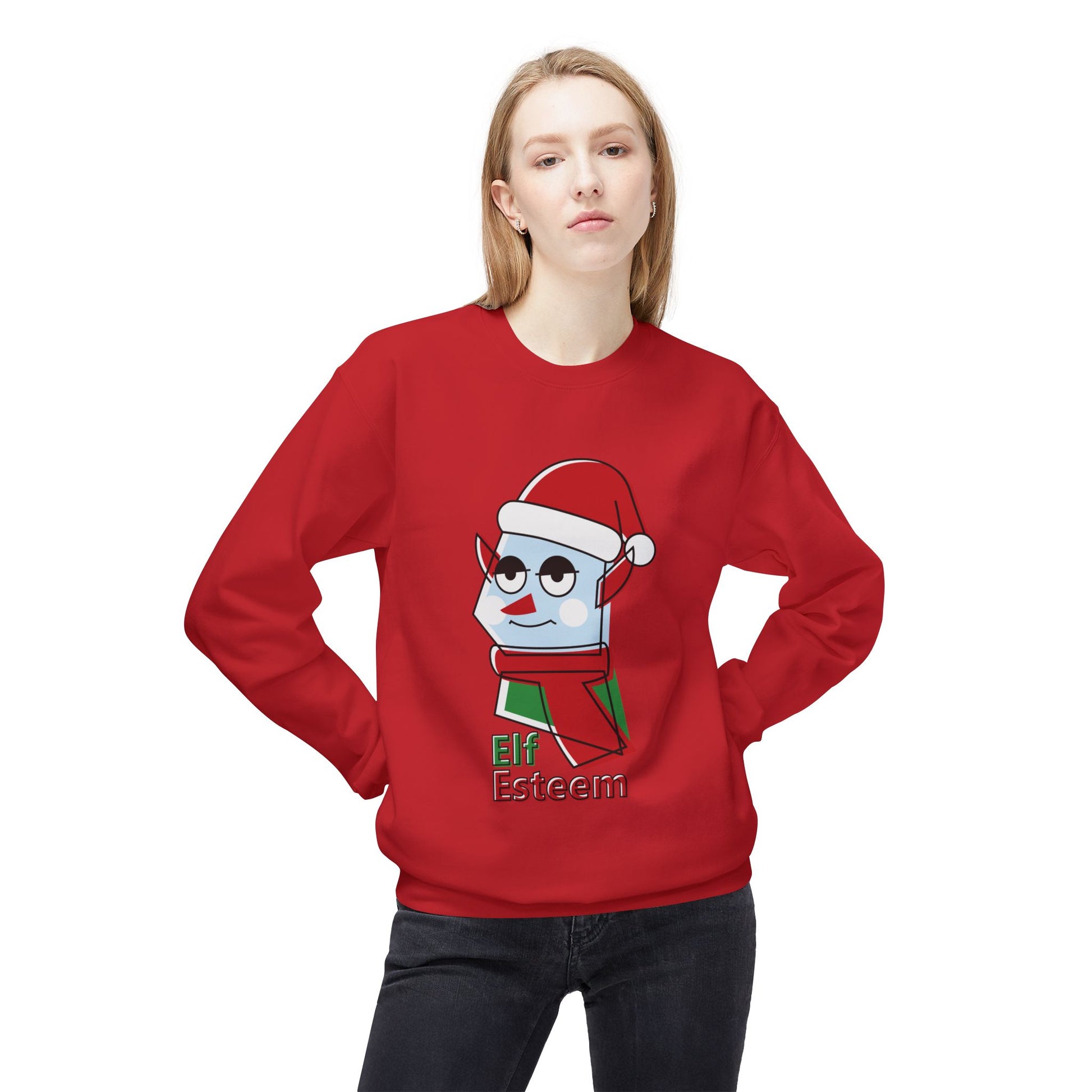 Elf Esteem Crewneck Sweatshirt — Funny Retro Holiday Christmas Sweater Printify