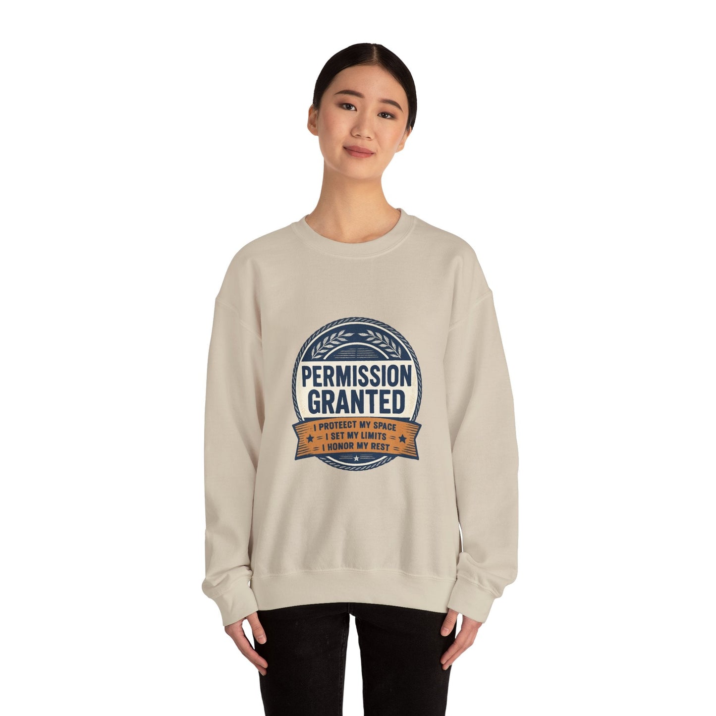 Permission Granted Sweatshirt – Inspirational Self-Care Crewneck Printify