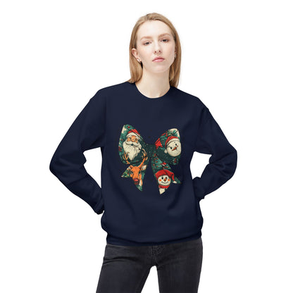 Christmas Bow Sweatshirt — Vintage Santa & Snowman Holiday Crewneck Printify