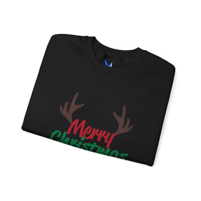 Merry Christmas Reindeer Antlers Crewneck Sweatshirt Printify