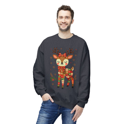Christmas Patchwork Reindeer Sweatshirt Printify