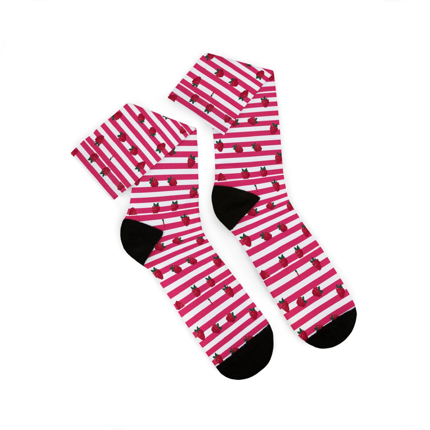 Heart Stripe Socks — Pink Valentine Sublimation Crew Socks Printify