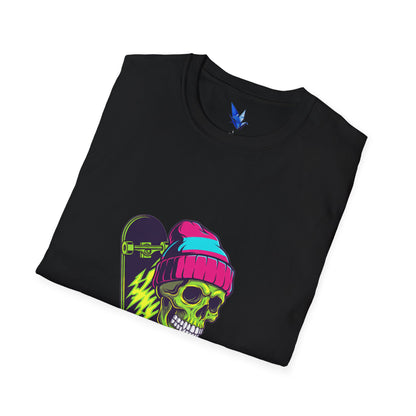 Skate or Die Skull T-Shirt — Neon Skateboard Graphic Tee Printify