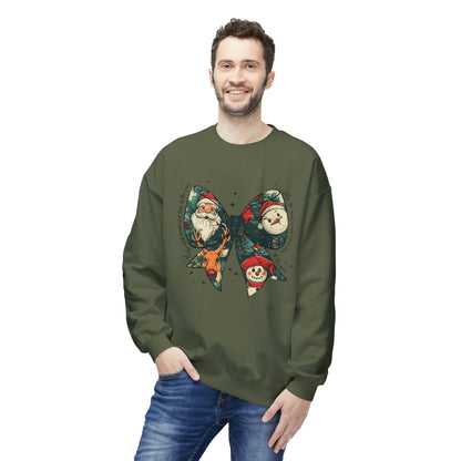 Christmas Bow Sweatshirt — Vintage Santa & Snowman Holiday Crewneck Printify