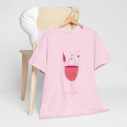 Wine Glass Cat T-Shirt — Cute Cat in a Wine Glass Graphic Tee Printify