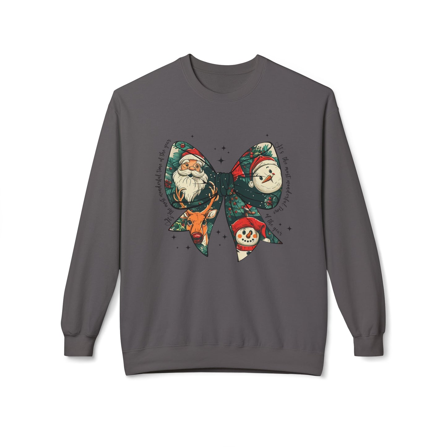 Christmas Bow Sweatshirt — Vintage Santa & Snowman Holiday Crewneck Printify