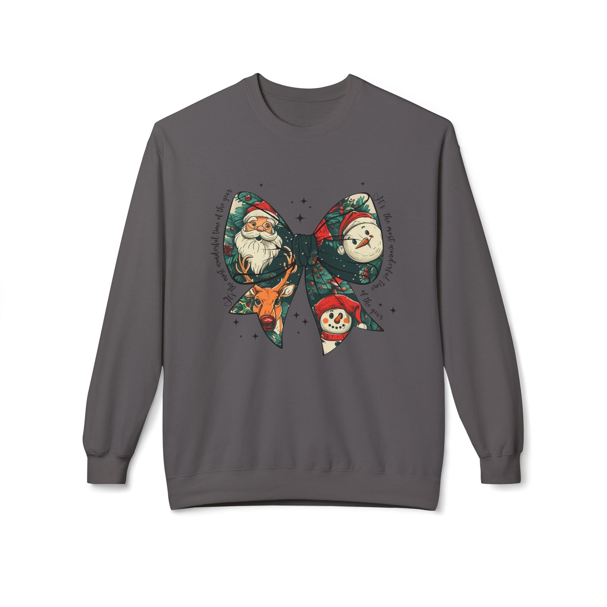 Christmas Bow Sweatshirt — Vintage Santa & Snowman Holiday Crewneck Printify