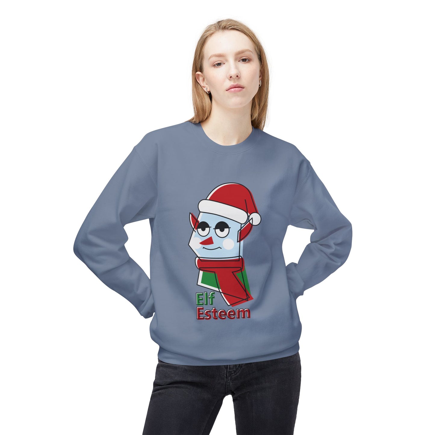 Elf Esteem Crewneck Sweatshirt — Funny Retro Holiday Christmas Sweater Printify