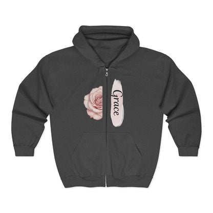 Grace Floral Zip Hoodie — Women's Rose Grace Full‑Zip Hoodie Printify