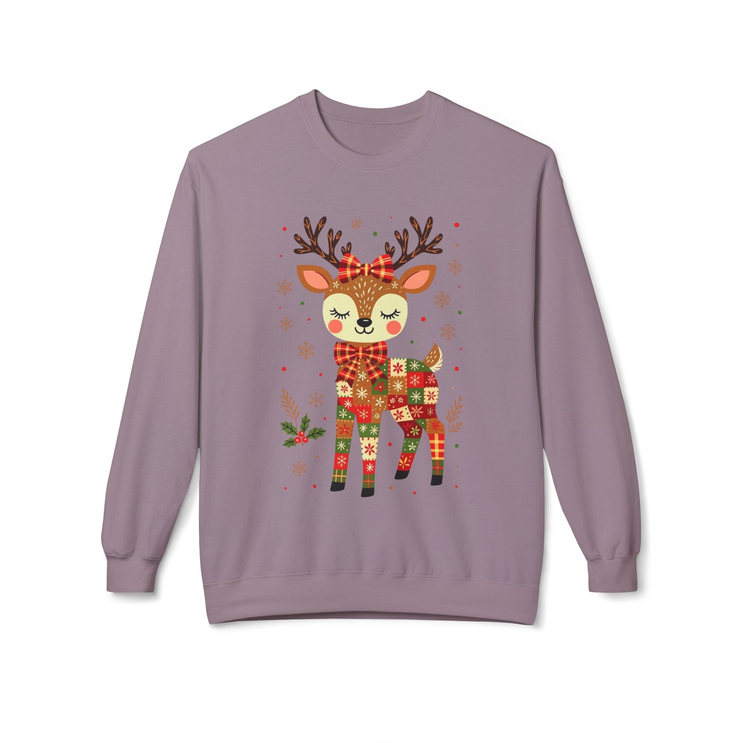 Christmas Patchwork Reindeer Sweatshirt Printify