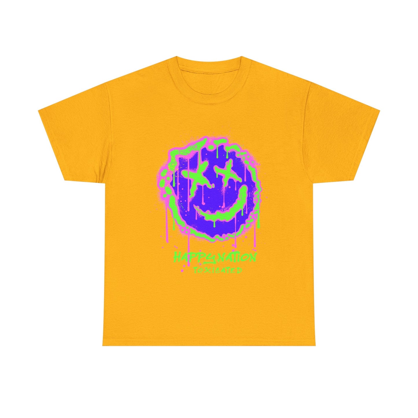 Tee — Neon Drip Smiley "Happynation Toxicated" Graphic T-shirt Printify