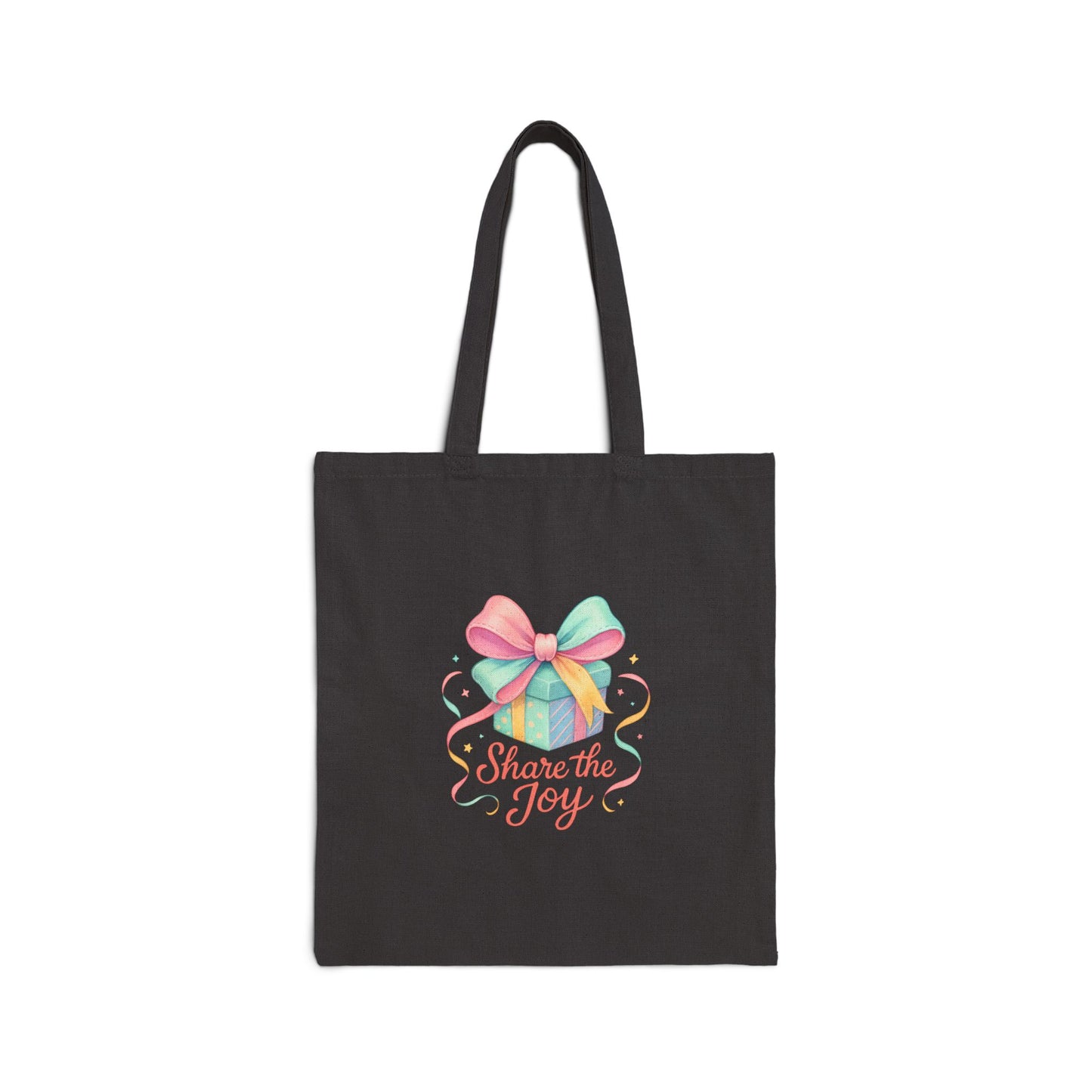 Share the Joy Tote Bag — Colorful Gift Bow Tote for Holiday & Gift Giving Printify