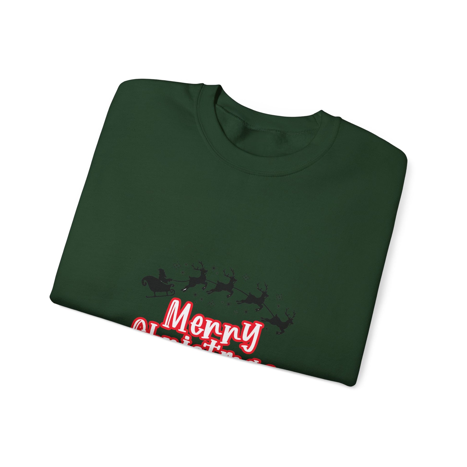 Christmas Crewneck Sweatshirt - 'Merry Christmas' Santa Sleigh Holiday Sweatshirt Printify